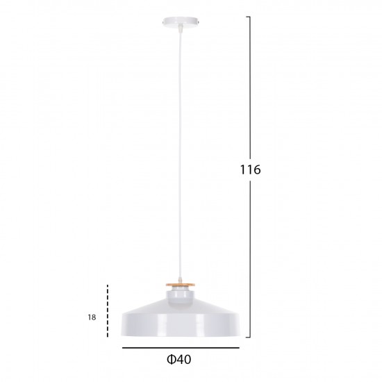 ΦΩΤΙΣΤΙΚΟ ΟΡΟΦΗΣ ΚΡΕΜΑΣΤΟ ΛΕΥΚΟ ΜΕΤΑΛΛΙΚΟ ΚΑΠΕΛΟ Φ40x116Υεκ