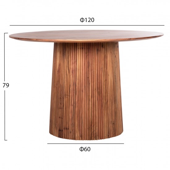 ΤΡΑΠΕΖΙ ΤΡΑΠΕΖΑΡΙΑΣ ΣΤΡΟΓΓΥΛΟ GROOT ΜΑΣΙΦ ΞΥΛΟ ΑΚΑΚΙΑΣ ΣΕ ΦΥΣΙΚΟ Φ120x76Υεκ