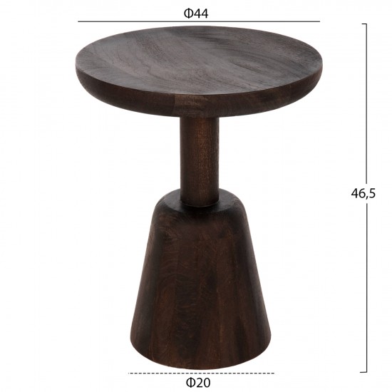 ΤΡΑΠΕΖΙ ΣΑΛΟΝΙΟΥ ΣΤΡΟΓΓΥΛΟ CRABB ΜΑΣΙΦ MANGO ΣΚΟΥΡΟ ΚΑΦΕ Φ40x49,5Υεκ.