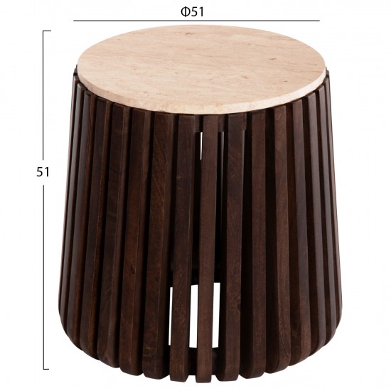 ΒΟΗΘΗΤΙΚΟ ΤΡΑΠΕΖΙ KREST ΜΑΣΙΦ ΞΥΛΟ ΑΚΑΚΙΑΣ ΣΕ ΚΑΦΕ-ΤΡΑΒΕΡΤΙΝA Φ50x50Υεκ.