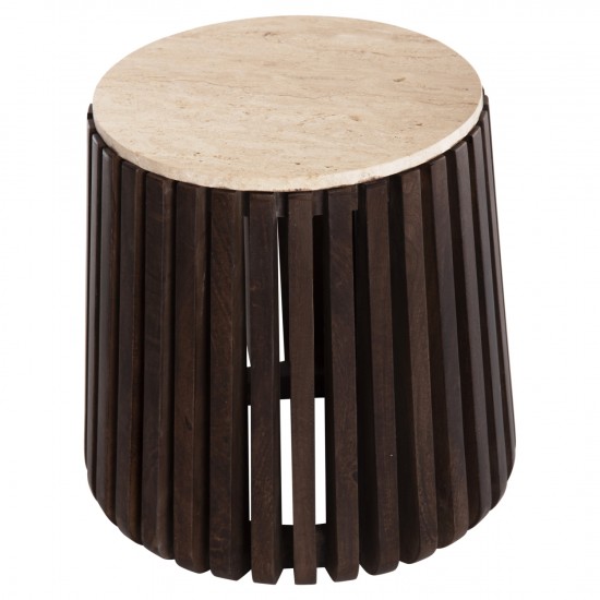 ΒΟΗΘΗΤΙΚΟ ΤΡΑΠΕΖΙ KREST ΜΑΣΙΦ ΞΥΛΟ ΑΚΑΚΙΑΣ ΣΕ ΚΑΦΕ-ΤΡΑΒΕΡΤΙΝA Φ50x50Υεκ.