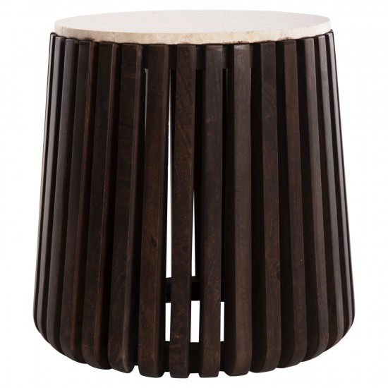 ΒΟΗΘΗΤΙΚΟ ΤΡΑΠΕΖΙ KREST ΜΑΣΙΦ ΞΥΛΟ ΑΚΑΚΙΑΣ ΣΕ ΚΑΦΕ-ΤΡΑΒΕΡΤΙΝA Φ50x50Υεκ.