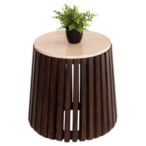 ΒΟΗΘΗΤΙΚΟ ΤΡΑΠΕΖΙ KREST ΜΑΣΙΦ ΞΥΛΟ ΑΚΑΚΙΑΣ ΣΕ ΚΑΦΕ-ΤΡΑΒΕΡΤΙΝA Φ50x50Υεκ.