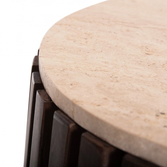 ΒΟΗΘΗΤΙΚΟ ΤΡΑΠΕΖΙ KREST ΜΑΣΙΦ ΞΥΛΟ ΑΚΑΚΙΑΣ ΣΕ ΚΑΦΕ-ΤΡΑΒΕΡΤΙΝA Φ50x50Υεκ.