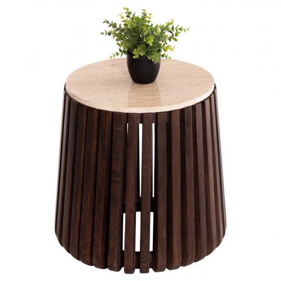 ΒΟΗΘΗΤΙΚΟ ΤΡΑΠΕΖΙ KREST ΜΑΣΙΦ ΞΥΛΟ ΑΚΑΚΙΑΣ ΣΕ ΚΑΦΕ-ΤΡΑΒΕΡΤΙΝA Φ50x50Υεκ.