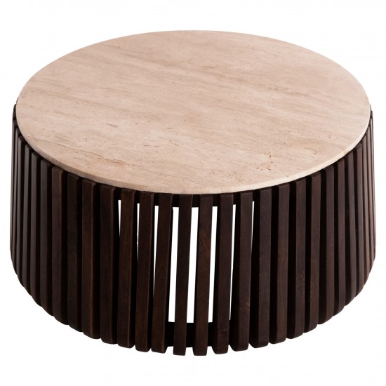 ΤΡΑΠΕΖΙ ΣΑΛΟΝΙΟΥ KREST ΜΑΣΙΦ ΞΥΛΟ ΑΚΑΚΙΑΣ ΣΕ ΚΑΦΕ-ΤΡΑΒΕΡΤΙΝA Φ90x40Υεκ.