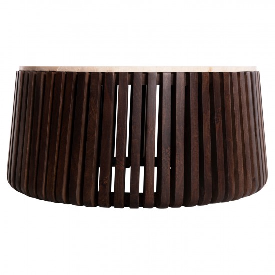 ΤΡΑΠΕΖΙ ΣΑΛΟΝΙΟΥ KREST ΜΑΣΙΦ ΞΥΛΟ ΑΚΑΚΙΑΣ ΣΕ ΚΑΦΕ-ΤΡΑΒΕΡΤΙΝA Φ90x40Υεκ.