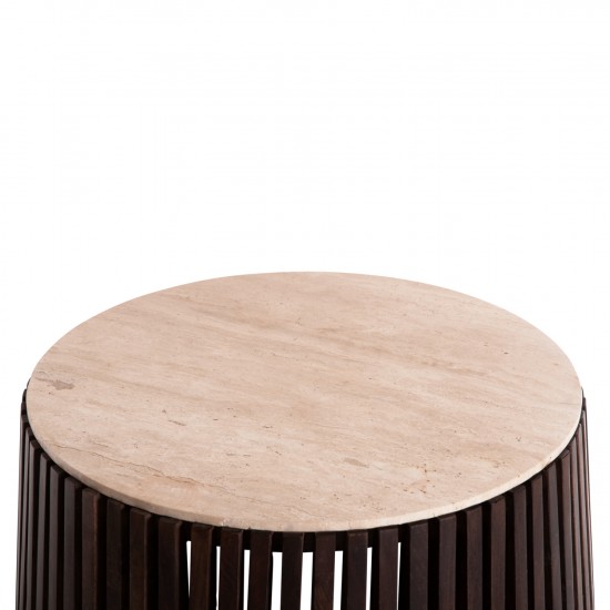 ΤΡΑΠΕΖΙ ΣΑΛΟΝΙΟΥ KREST ΜΑΣΙΦ ΞΥΛΟ ΑΚΑΚΙΑΣ ΣΕ ΚΑΦΕ-ΤΡΑΒΕΡΤΙΝA Φ90x40Υεκ.