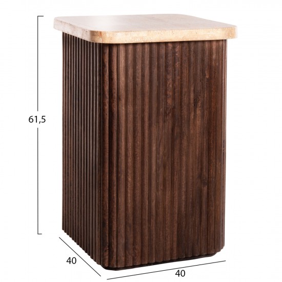 ΒΟΗΘΗΤΙΚΟ ΤΡΑΠΕΖΑΚΙ ΤΕΤΡΑΓΩΝΟ GLADYS ΜΑΣΙΦ MANGO-ΤΡΑΒΕΡΤΙΝΑ 40x40x60Υεκ.