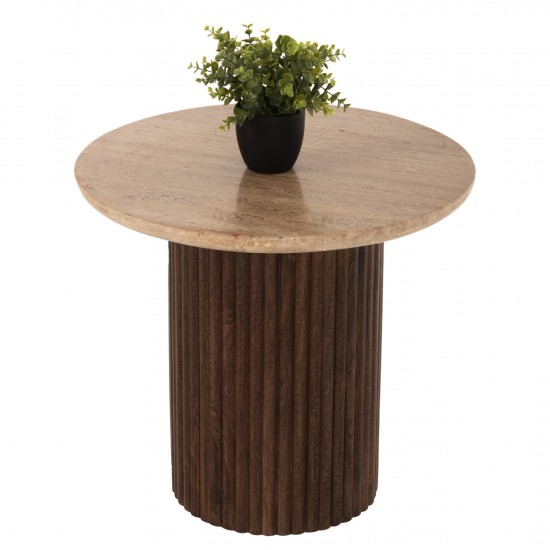 ΤΡΑΠΕΖΙ ΣΑΛΟΝΙΟΥ ΣΤΡΟΓΓΥΛΟ GLADYS ΜΑΣΙΦ MANGO-ΤΡΑΒΕΡΤΙΝΑ Φ55x50Υεκ.