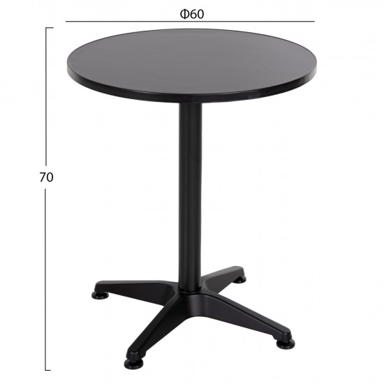 ΤΡΑΠΕΖΙ ΣΤΡΟΓΓΥΛΟ GOSS ΜΕΤΑΛΛΙΚΟ ΜΑΥΡΟ Φ60x70Υεκ.