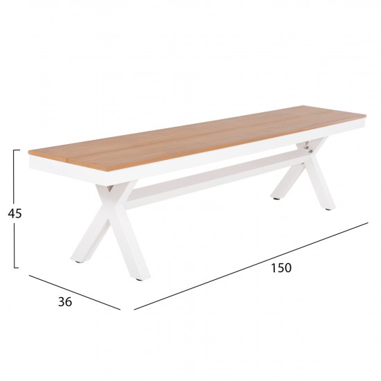 ΠΑΓΚΑΚΙ ΑΛΟΥΜΙΝΙΟΥ TAWNEE ΛΕΥΚΟ-POLYWOOD ΚΑΘΙΣΜΑ ΦΥΣΙΚΟ 150x36x45Υεκ.