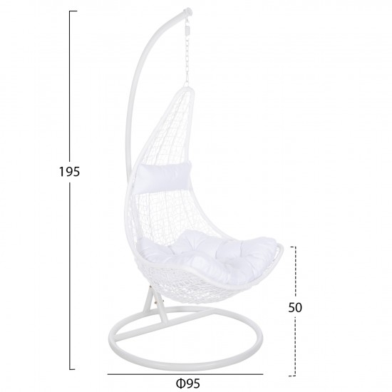 ΚΡΕΜΑΣΤΗ ΠΟΛΥΘΡΟΝΑ ΦΩΛΙΑ MILLIE ΜΕΤΑΛΛΟ-ΣΥΝΘ.RATTAN ΛΕΥΚΟ Φ95x195Υεκ.