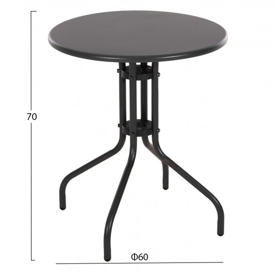 ΤΡΑΠΕΖΙ ΕΞ.ΧΩΡΟΥ ΣΤΡΟΓΓΥΛΟ LINO ΜΕΤΑΛΛΙΚΟ ΓΚΡΙ Φ60x70Υεκ.