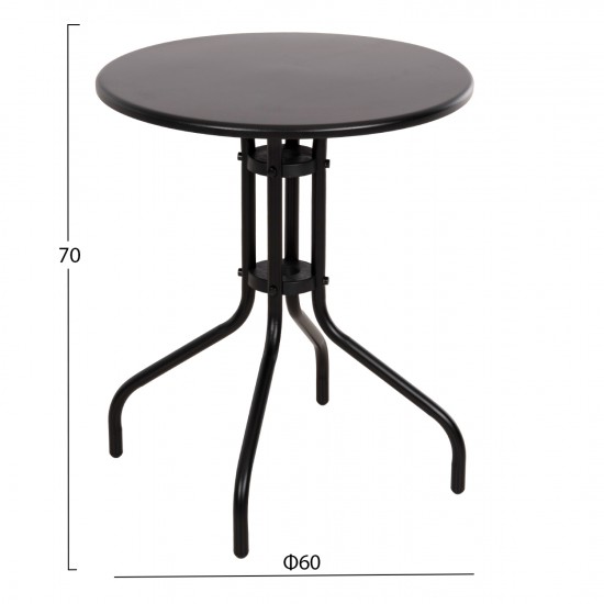 ΤΡΑΠΕΖΙ ΕΞ.ΧΩΡΟΥ ΣΤΡΟΓΓΥΛΟ LINO ΜΕΤΑΛΛΙΚΟ ΜΑΥΡΟ Φ60x70Υεκ.