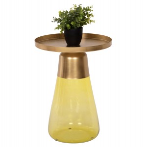 ΒΟΗΘΗΤΙΚΟ ΤΡΑΠΕΖΑΚΙ VALERY ΠΡΑΣΙΝΟ ΓΥΑΛΙ-ΧΡΥΣΟ ΜΕΤΑΛΛΟ Φ39,5x52Υεκ