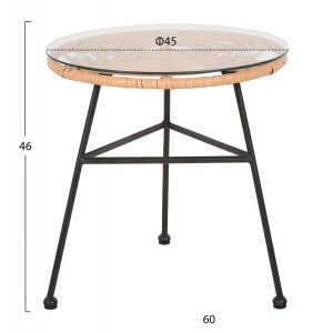 ΤΡΑΠΕΖΑΚΙ ΣΤΡΟΓΓΥΛΟ ΜΑΥΡΟ ΜΕΤΑΛΛΙΚΟ ALLEGRA ΜΠΕΖ WICKER-ΓΥΑΛΙ Φ45x46Υεκ