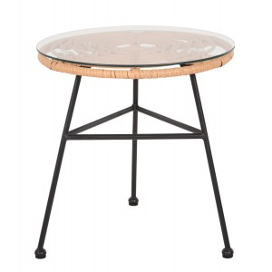 ΤΡΑΠΕΖΑΚΙ ΣΤΡΟΓΓΥΛΟ ΜΑΥΡΟ ΜΕΤΑΛΛΙΚΟ ALLEGRA ΜΠΕΖ WICKER-ΓΥΑΛΙ Φ45x46Υεκ