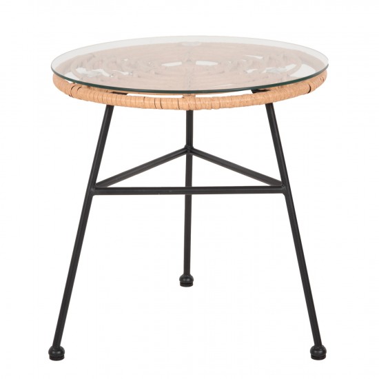 ΤΡΑΠΕΖΑΚΙ ΣΤΡΟΓΓΥΛΟ ΜΑΥΡΟ ΜΕΤΑΛΛΙΚΟ ALLEGRA ΜΠΕΖ WICKER-ΓΥΑΛΙ Φ45x46Υεκ