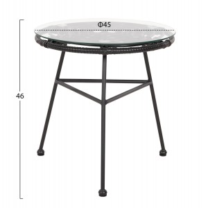 ΤΡΑΠΕΖΑΚΙ ΣΤΡΟΓΓΥΛΟ ΜΑΥΡΟ ΜΕΤΑΛΛΙΚΟ ALLEGRA ΜΑΥΡΟ WICKER-ΓΥΑΛΙ Φ45x46Υεκ