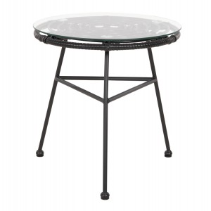 ΤΡΑΠΕΖΑΚΙ ΣΤΡΟΓΓΥΛΟ ΜΑΥΡΟ ΜΕΤΑΛΛΙΚΟ ALLEGRA ΜΑΥΡΟ WICKER-ΓΥΑΛΙ Φ45x46Υεκ