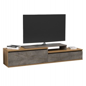 ΕΠΙΠΛΟ TV LEIS ΜΕΛΑΜΙΝΗ ΣΕ ΦΥΣΙΚΟ ΞΥΛΟΥ & ΟΨΗ ΓΚΡΙ ΜΑΡΜΑΡΟ 180x35x42Υεκ.