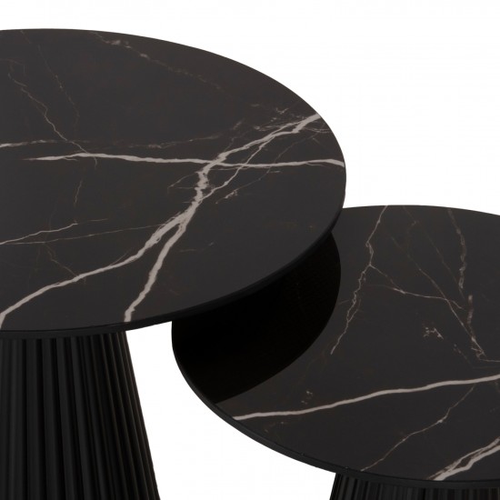 ΤΡΑΠΕΖΙA ΣΑΛΟΝΙΟΥ 2ΤΜΧ DIEN ΜΕΤΑΛΛΙΚΕΣ ΒΑΣΕΙΣ & ΚΕΡΑΜΙΚΟ TOP-ΜΑΥΡΟ Φ56 & Φ43 εκ.