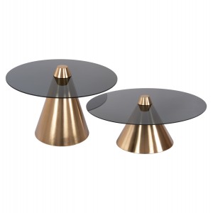 ΤΡΑΠΕΖΙA ΣΑΛΟΝΙΟΥ 2ΤΜΧ REBEN ΜΕΤΑΛΛΟ ΧΡΥΣΟ-ΦΙΜΕ ΜΑΥΡΟ ΓΥΑΛΙ Φ80 & Φ60 εκ.