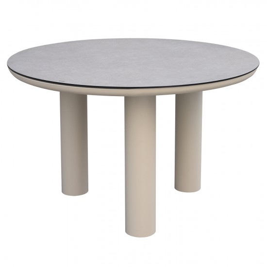 ΤΡΑΠΕΖΙ ΑΛΟΥΜΙΝΙΟΥ DOSUN ΚΡΕΜ ΣΚΕΛΕΤΟΣ-3D PRINT ΓΥΑΛΙ-ΚΕΡΑΜΙΚΟ LOOK Φ120εκ