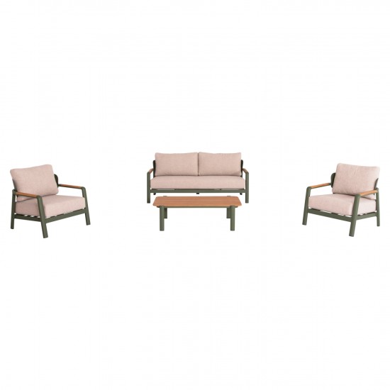 ΣΕΤ ΣΑΛΟΝΙ ΕΞ.ΧΩΡΟΥ 4ΤΜΧ ELARA ΠΡΑΣΙΝΟ ΑΛΟΥΜΙΝΙΟ-ΜΠΕΖ OLEFIN-TEAK ΦΥΣΙΚΟ