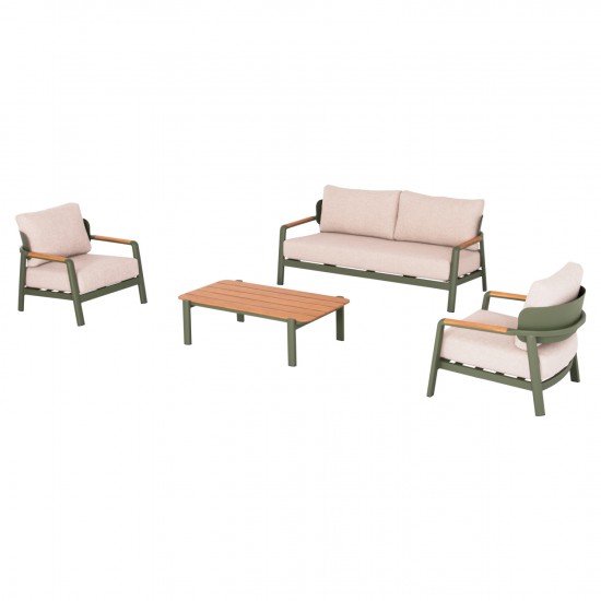 ΣΕΤ ΣΑΛΟΝΙ ΕΞ.ΧΩΡΟΥ 4ΤΜΧ ELARA ΠΡΑΣΙΝΟ ΑΛΟΥΜΙΝΙΟ-ΜΠΕΖ OLEFIN-TEAK ΦΥΣΙΚΟ