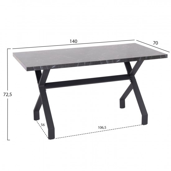 ΤΡΑΠΕΖΙ ΚΟΥΖΙΝΑΣ LANA ΜΕΛΑΜΙΝΗ ΜΑΥΡΟ ΜΑΡΜΑΡΟ-ΜΑΥΡΑ ΜΕΤΑΛ.ΠΟΔΙΑ 140x70x72.5Υεκ