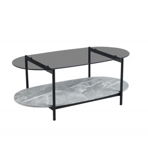 ΤΡΑΠΕΖΙ ΣΑΛΟΝΙΟΥ ΟΒΑΛ KITTY ΓΥΑΛΙ ΦΙΜΕ TOP-GREY MARBLE ΜΕΛΑΜΙΝΗ 110x50x43Υεκ