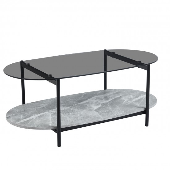 ΤΡΑΠΕΖΙ ΣΑΛΟΝΙΟΥ ΟΒΑΛ KITTY ΓΥΑΛΙ ΦΙΜΕ TOP-GREY MARBLE ΜΕΛΑΜΙΝΗ 110x50x43Υεκ