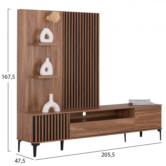 ΣΥΝΘΕΣΗ ΤΗΛΕΟΡΑΣΗΣ ΣΕΙΡΑ HARRY ΜΕΛΑΜΙΝΗ ΦΥΣΙΚΟ-ΜΑΥΡΟ 205,5x40x167,5Υεκ