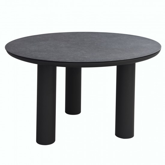 ΤΡΑΠΕΖΙ ΑΛΟΥΜΙΝΙΟΥ DOSUN ΓΚΡΙ ΣΚΕΛΕΤΟΣ-3D PRINT ΓΥΑΛΙ-ΚΕΡΑΜΙΚΟ LOOK Φ120εκ