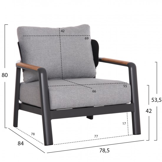 ΣΕΤ ΣΑΛΟΝΙ ΕΞ.ΧΩΡΟΥ 4ΤΜΧ ELARA ΓΚΡΙ ΑΛΟΥΜΙΝΙΟ & OLEFIN-TEAK ΦΥΣΙΚΟ