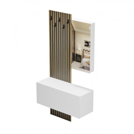 ΕΠΙΠΛΟ ΕΙΣΟΔΟΥ ΜΕ ΚΑΘΡΕΠΤΗ MYLES ΜΕΛΑΜΙΝΗ ΣΟΝΑΜΑ-ΛΕΥΚΟ 100x37.1x199.5Υεκ