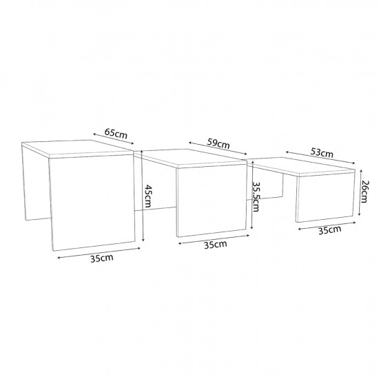 ΤΡΑΠΕΖΙ ΣΑΛΟΝΙΟΥ ΣΕΤ 3ΤΜΧ BENTIL ΜΕΛΑΜΙΝΗ SONAMA-ΛΕΥΚΟ 65x35x45Υεκ
