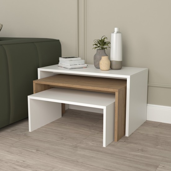 ΤΡΑΠΕΖΙ ΣΑΛΟΝΙΟΥ ΣΕΤ 3ΤΜΧ BENTIL ΜΕΛΑΜΙΝΗ SONAMA-ΛΕΥΚΟ 65x35x45Υεκ