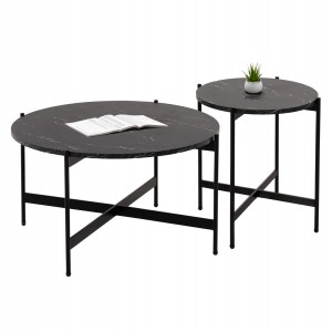 ΣΕΤ 2ΤΜΧ ΤΡΑΠΕΖΙΑ ΣΑΛΟΝΙΟΥ RONDA MDF ΜΑΥΡΟ ΜΑΡΜΑΡΟ Φ80εκ & Φ50εκ