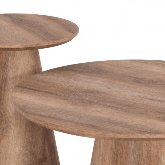 ΣΕΤ 2ΤΜΧ ΤΡΑΠΕΖΙΑ ΣΑΛΟΝΙΟΥ KARAN MDF ΦΥΣΙΚΟ ΞΥΛΟΥ Φ80εκ & Φ45εκ