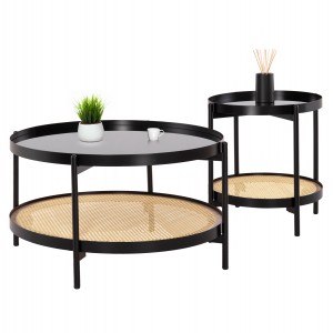 ΣΕΤ 2ΤΜΧ ΤΡΑΠΕΖΙΑ ΣΑΛΟΝΙΟΥ SEITZ ΜΕΤΑΛΛΟ-ΣΥΝΘΕΤΙΚΟ RATTAN Φ80εκ & Φ50εκ