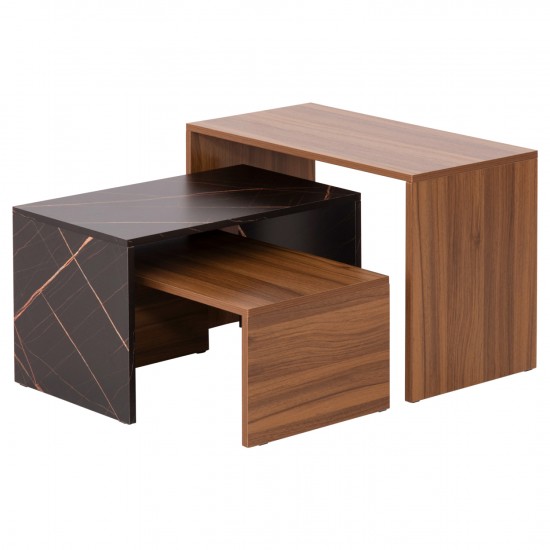 ΤΡΑΠΕΖΙ ΣΑΛΟΝΙΟΥ ΣΕΤ 3ΤΜΧ BENTIL ΜΕΛΑΜΙΝΗ ΚΑΡΥΔΙ-ΜΑΥΡΟ ΜΑΡΜΑΡΟ 65x35x45Υεκ