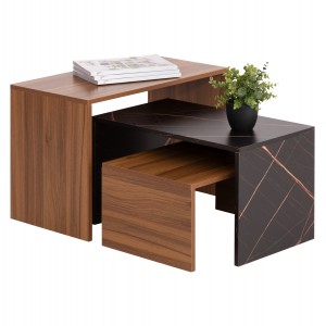 ΤΡΑΠΕΖΙ ΣΑΛΟΝΙΟΥ ΣΕΤ 3ΤΜΧ BENTIL ΜΕΛΑΜΙΝΗ ΚΑΡΥΔΙ-ΜΑΥΡΟ ΜΑΡΜΑΡΟ 65x35x45Υεκ