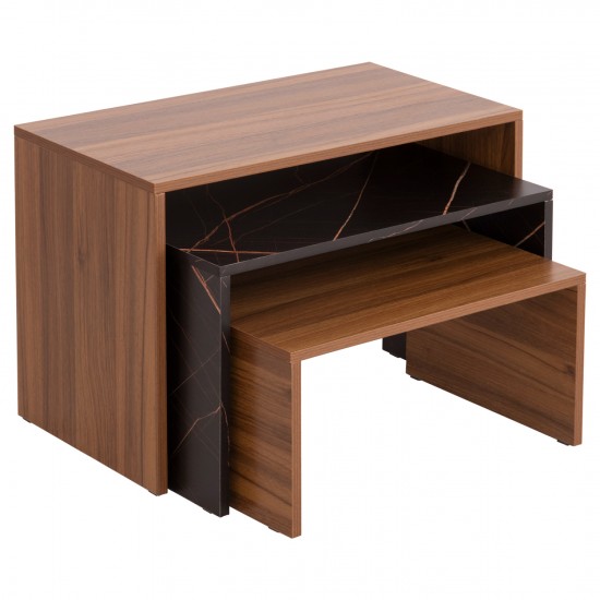 ΤΡΑΠΕΖΙ ΣΑΛΟΝΙΟΥ ΣΕΤ 3ΤΜΧ BENTIL ΜΕΛΑΜΙΝΗ ΚΑΡΥΔΙ-ΜΑΥΡΟ ΜΑΡΜΑΡΟ 65x35x45Υεκ