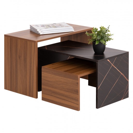 ΤΡΑΠΕΖΙ ΣΑΛΟΝΙΟΥ ΣΕΤ 3ΤΜΧ BENTIL ΜΕΛΑΜΙΝΗ ΚΑΡΥΔΙ-ΜΑΥΡΟ ΜΑΡΜΑΡΟ 65x35x45Υεκ