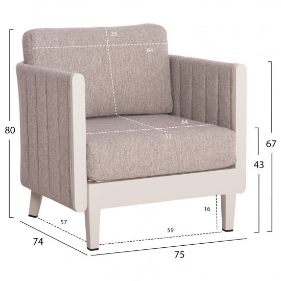 ΣΕΤ ΣΑΛΟΝΙ ΕΞΩΤΕΡΙΚΟΥ ΧΩΡΟΥ 4ΤΜΧ LARRY ΑΛΟΥΜΙΝΙΟ ΣΑΜΠΑΝΙ- P.E.ΥΦΑΣΜΑ