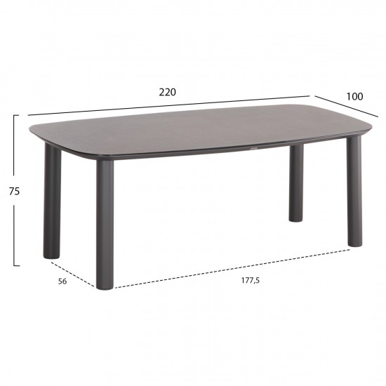 ΤΡΑΠΕΖΙ DOSUN ΓΚΡΙ ΑΛΟΥΜΙΝΙΟ-3D PRINT ΓΥΑΛΙ-ΚΕΡΑΜΙΚΟ LOOK 220x100x75Υεκ