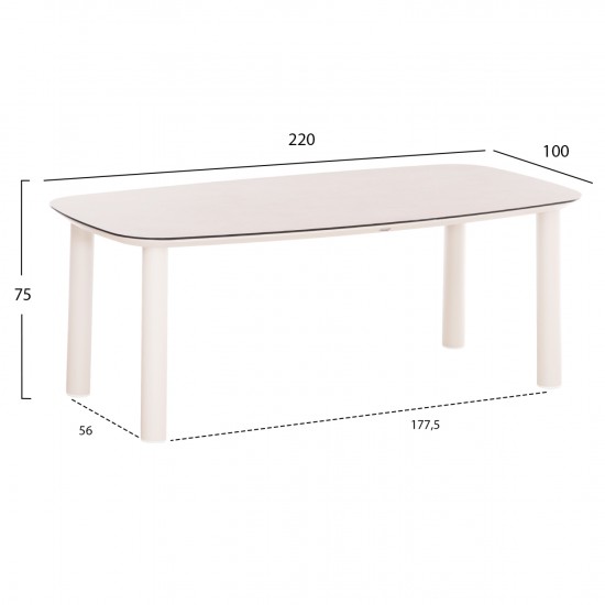 ΤΡΑΠΕΖΙ DOSUN ΚΡΕΜ ΑΛΟΥΜΙΝΙΟ-3D PRINT ΓΥΑΛΙ ΚΕΡΑΜΙΚΟ LOOK 220x100x75Υεκ